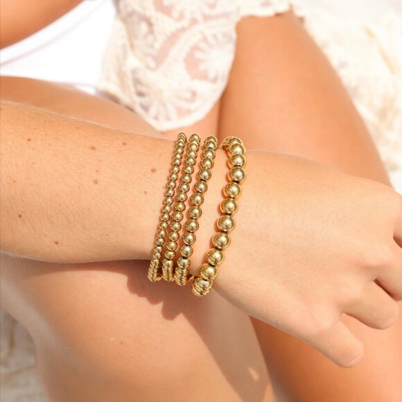 8mm Gold Bead Stretch Bracelet – Hypoallergenic, Tarnish & Water Resistant Luxe - Picture 2 of 3